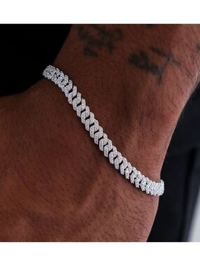 GLD Diamond Prong Cuban Bracelet White Gold